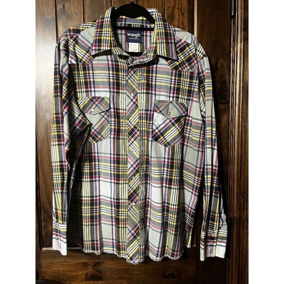 Wrangler Long Sleeve Green Plaid Pearl Snap Button Down XL - Picture 1 of 3